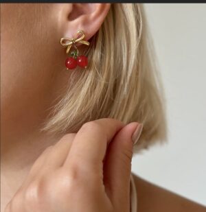 Kolczyki wisienki kokardka