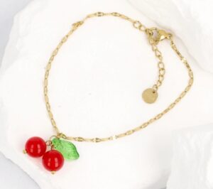 Bransoletka wisienki z listkiem